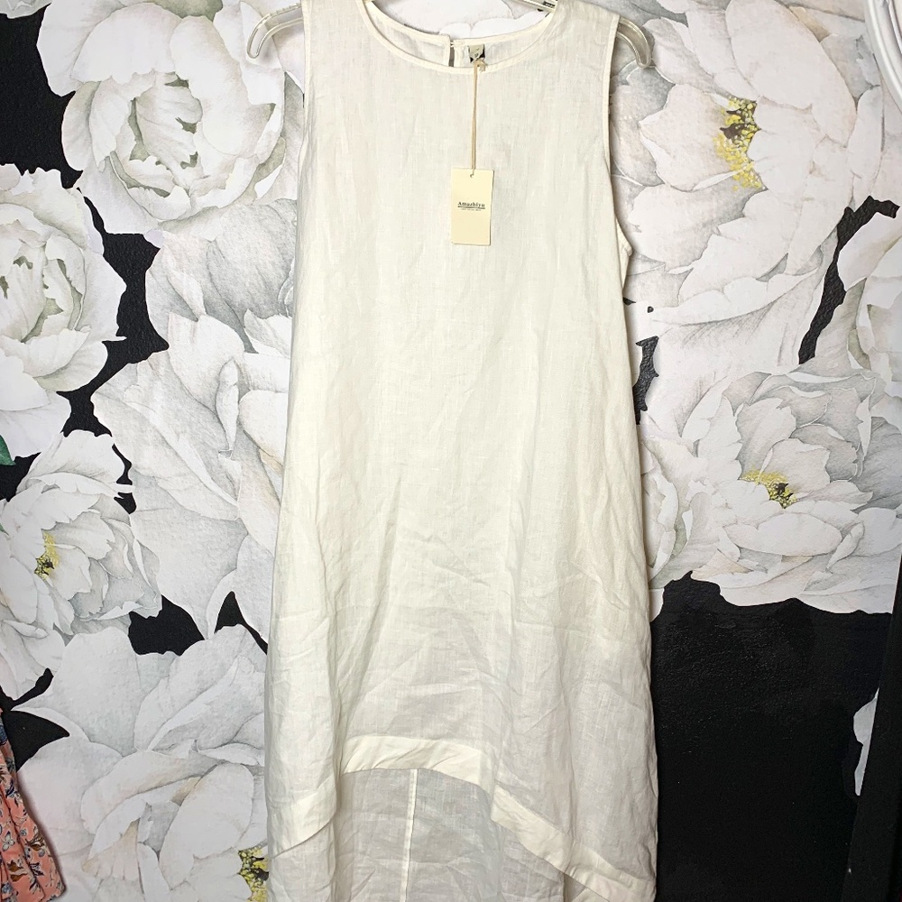 White Linen dress by Amazhiyu size Large beachy summer vibes NWT